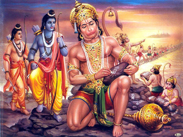 rama et Hanuman construisant le pont vers lanka
